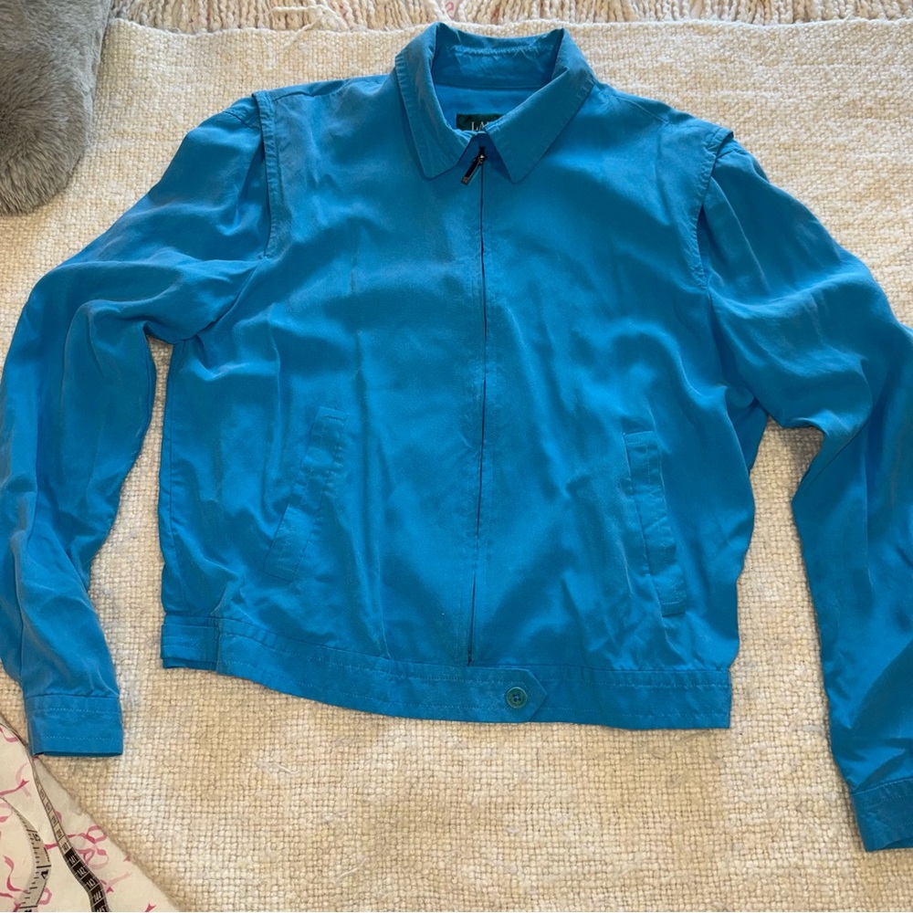 Vintage Silk Ralph Lauren Blue Bomber Jacket medium